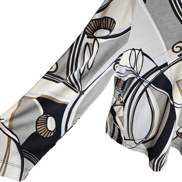 Chico's Abstract Artsy Geometric Design Top 3/4 Sleeve Plus Size 3 Neutral Vneck - Picture 4 of 13
